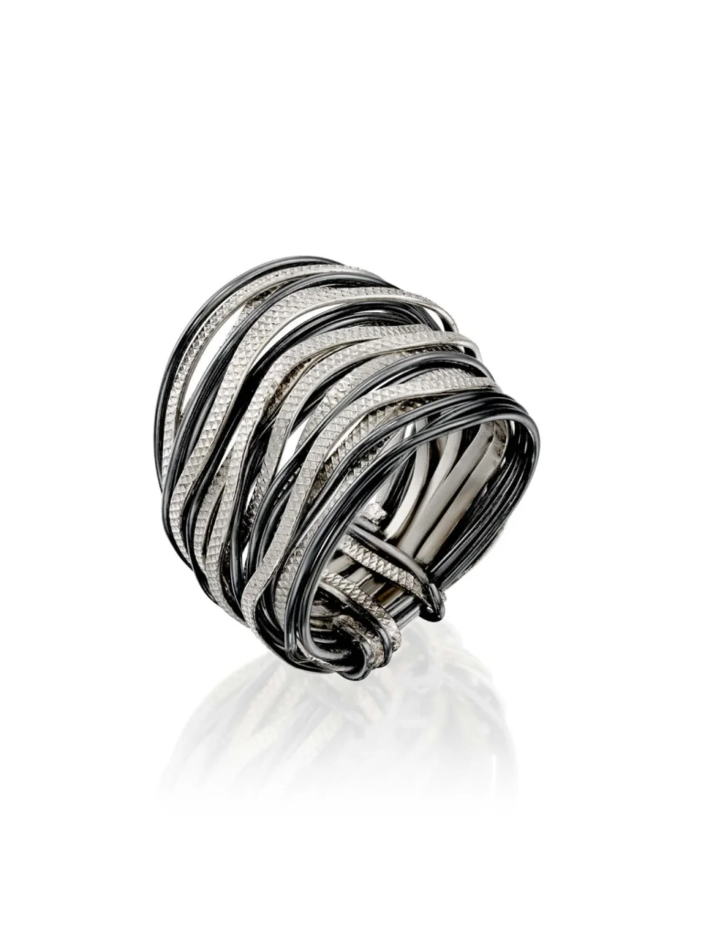 Studio Spirali Black & Silver Multi-Strand Wrap Statement Ring Size 7